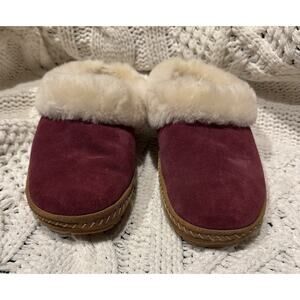 L.L. Bean Wicked Good Slippers Womens 7M Shearling Suede Clogs Purple Loungewear